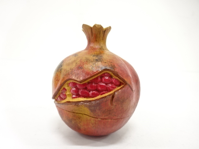  作家物　木彫　柘榴　香合